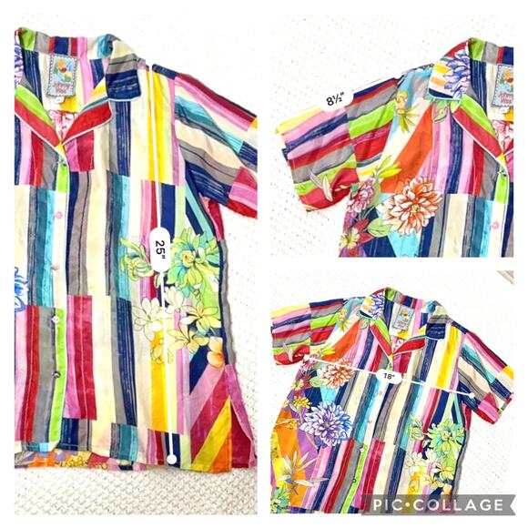 Johnny Was Summer Stripe Button Up 100% Silk SZ XS - Picture 9 of 9